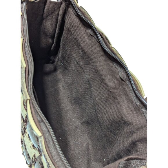 Coconut Shell Checkerboard Purse With Beaded Shoulder Strap & Zip Closure - Picture 5 of 8